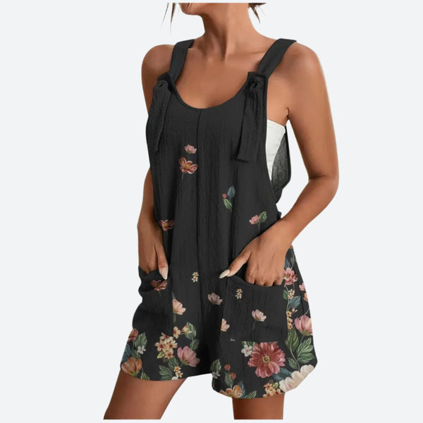 Floral Tie-Strap Pocket Overall Jumpsuits