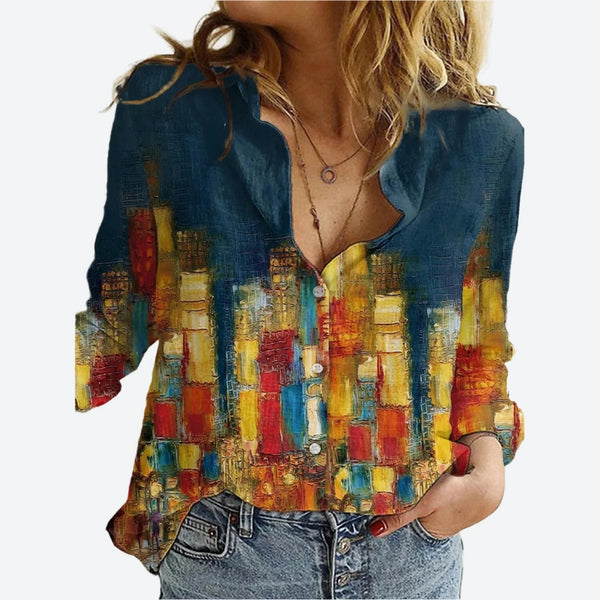 Abstract Print Long-Sleeve Button-Up Shirts