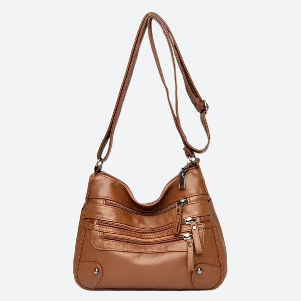 Adjustable Multi-Zip Faux Leather Shoulder Bags