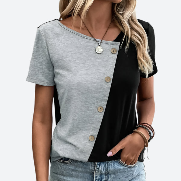 Asymmetrical Button Short-Sleeve T-Shirts