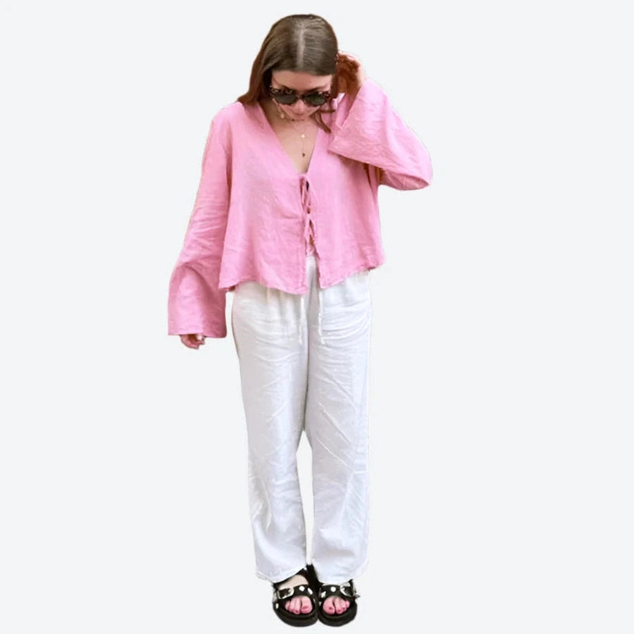 Boho Tie-Front Long Sleeve Tops