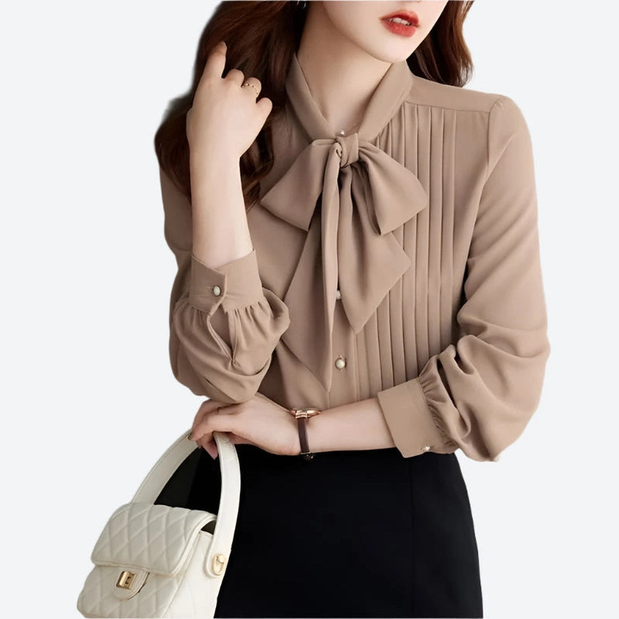 Bow Tie Pleated Chiffon Blouses