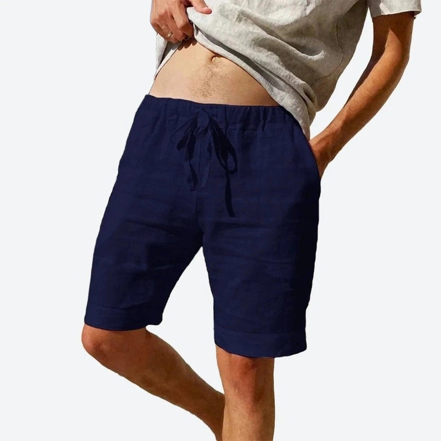 Casual Drawstring Linen Blend Shorts