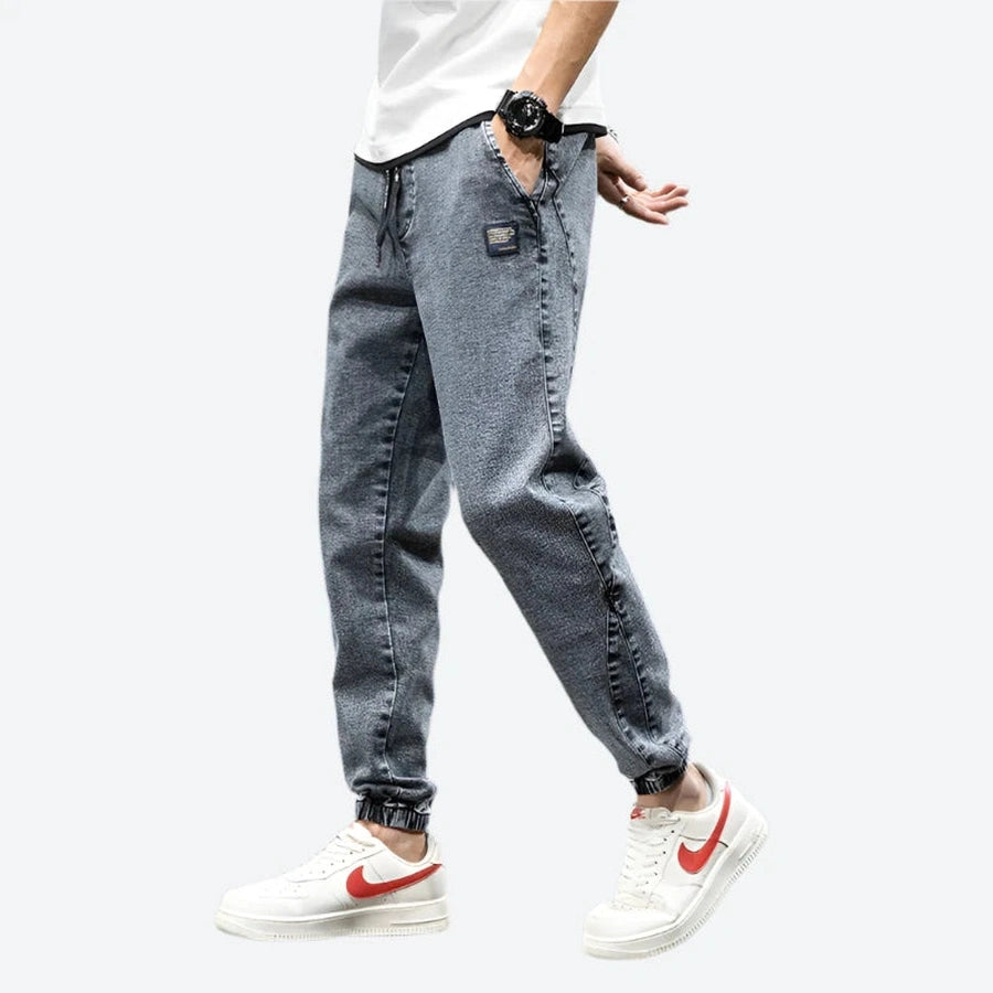 Casual Elastic Waist Denim Jogger Pants
