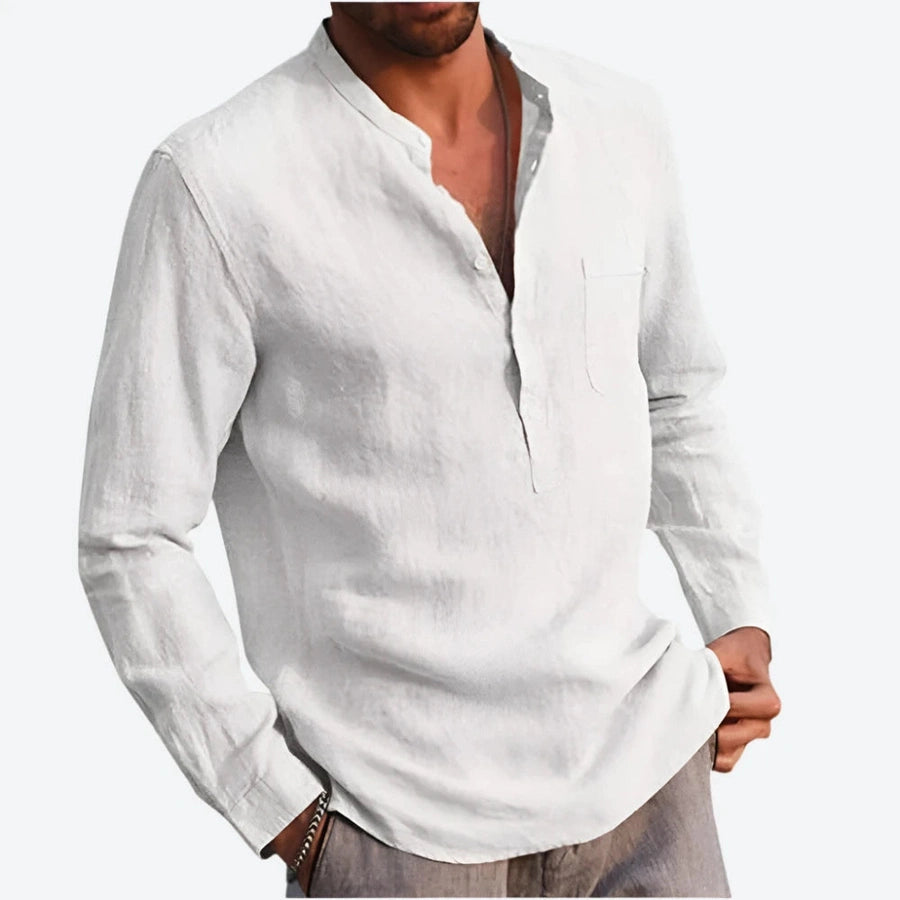 Casual Mandarin Collar Long Sleeve Linen Shirts