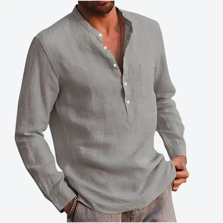 Casual Mandarin Collar Long Sleeve Linen Shirts