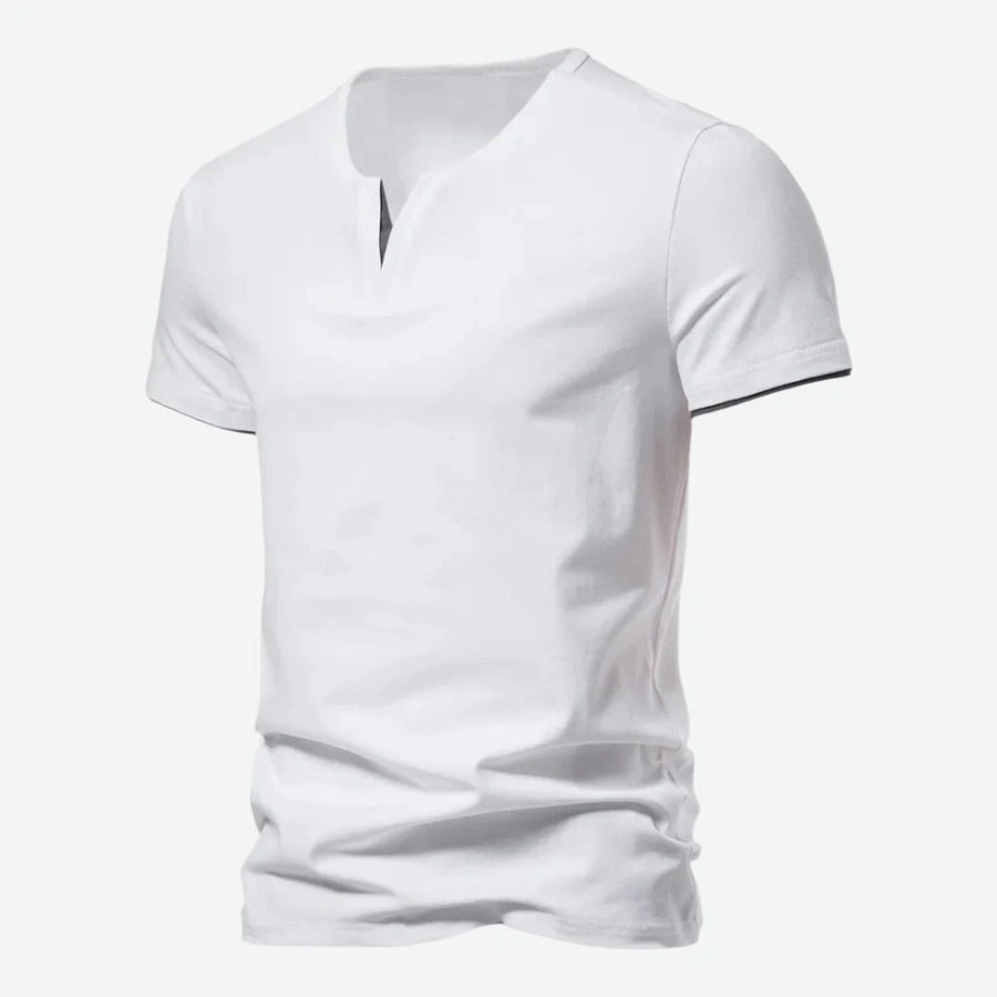 Casual Split-Neck Cotton T-Shirts