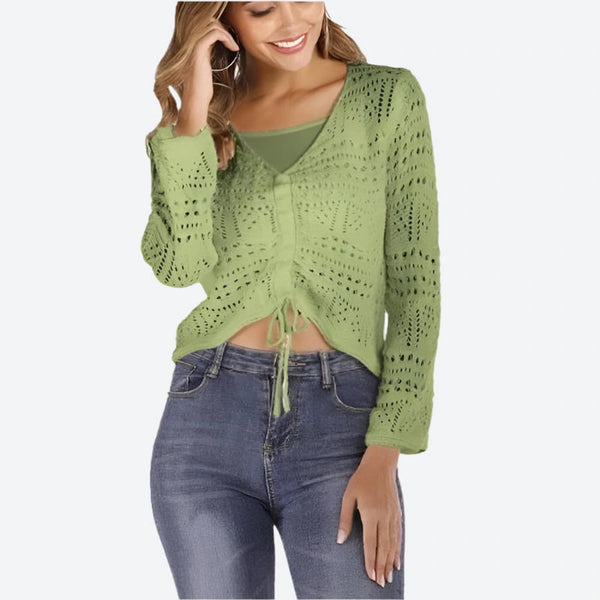 Chic Crochet Drawstring Crop Sweaters