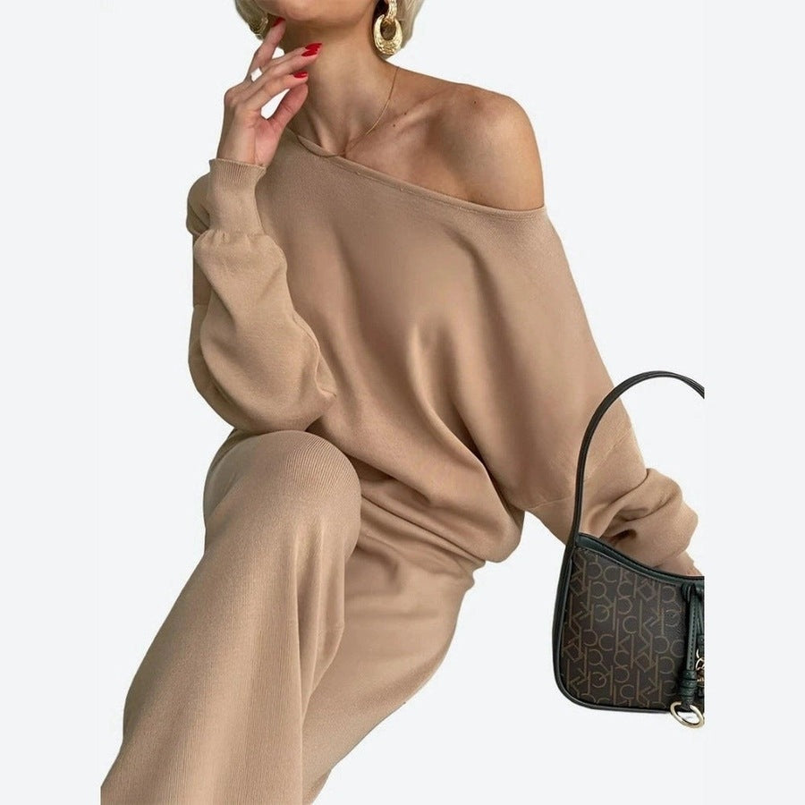 Chic Off-Shoulder Sweater Pants Set