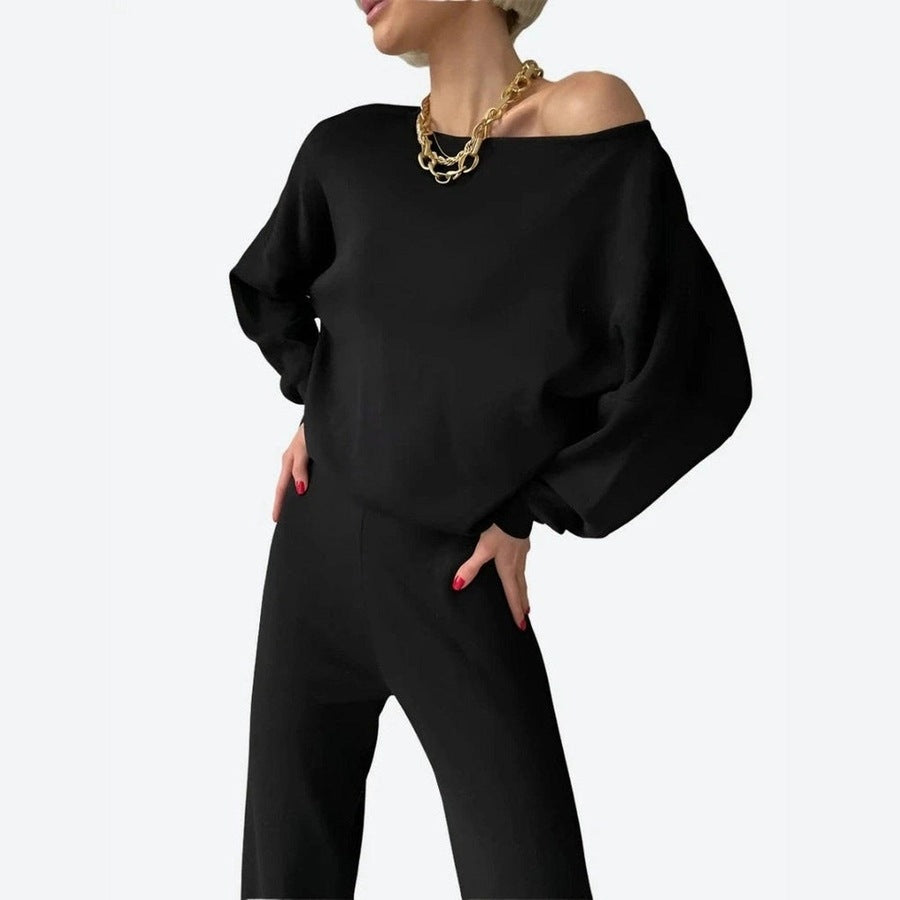Chic Off-Shoulder Sweater Pants Set