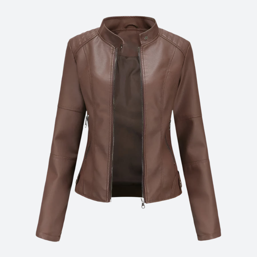 Chic Zip-Up Faux Leather Moto Jackets