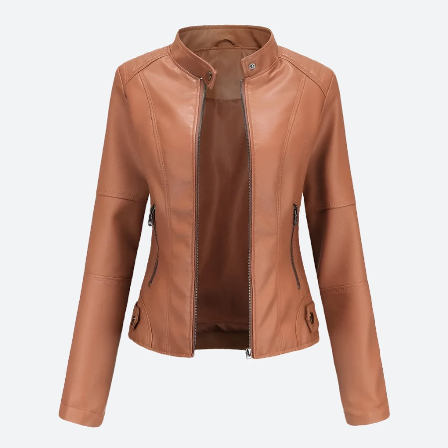 Chic Zip-Up Faux Leather Moto Jackets