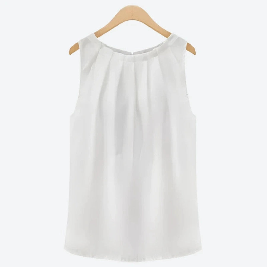 Classic Sleeveless Pleated Blouse Tops
