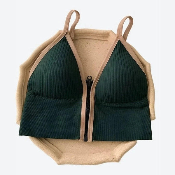 Comfortable Zip-Front Ribbed Sports Bras