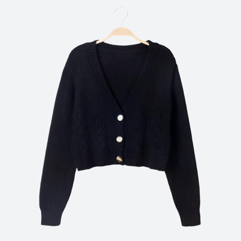 Cropped Button-Up Cable Knit Cardigans