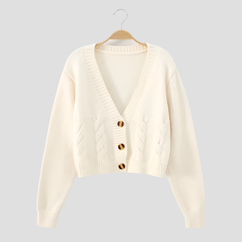 Cropped Button-Up Cable Knit Cardigans