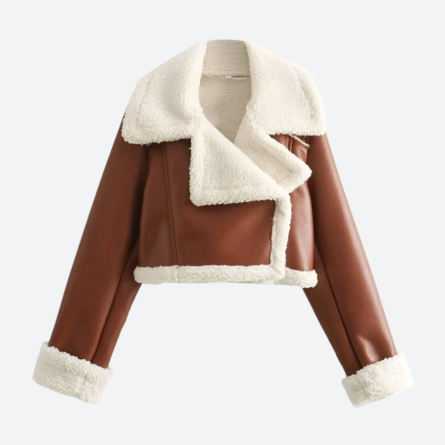 Cropped Faux Shearling Lined Moto Jackets