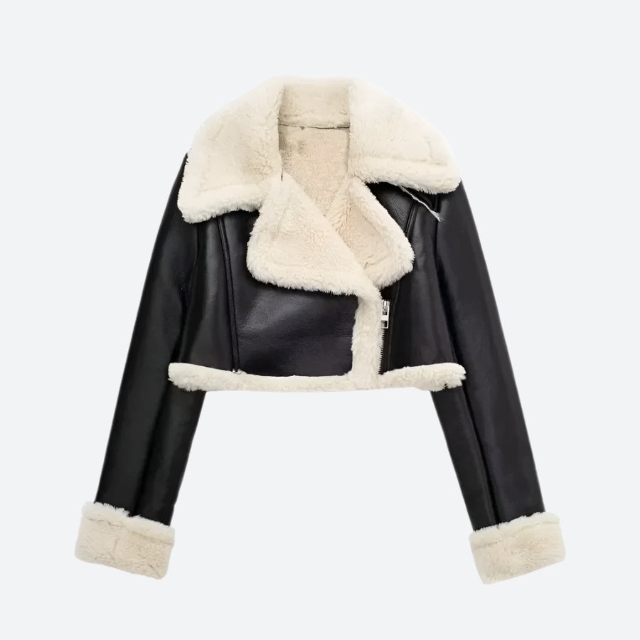 Cropped Faux Shearling Lined Moto Jackets