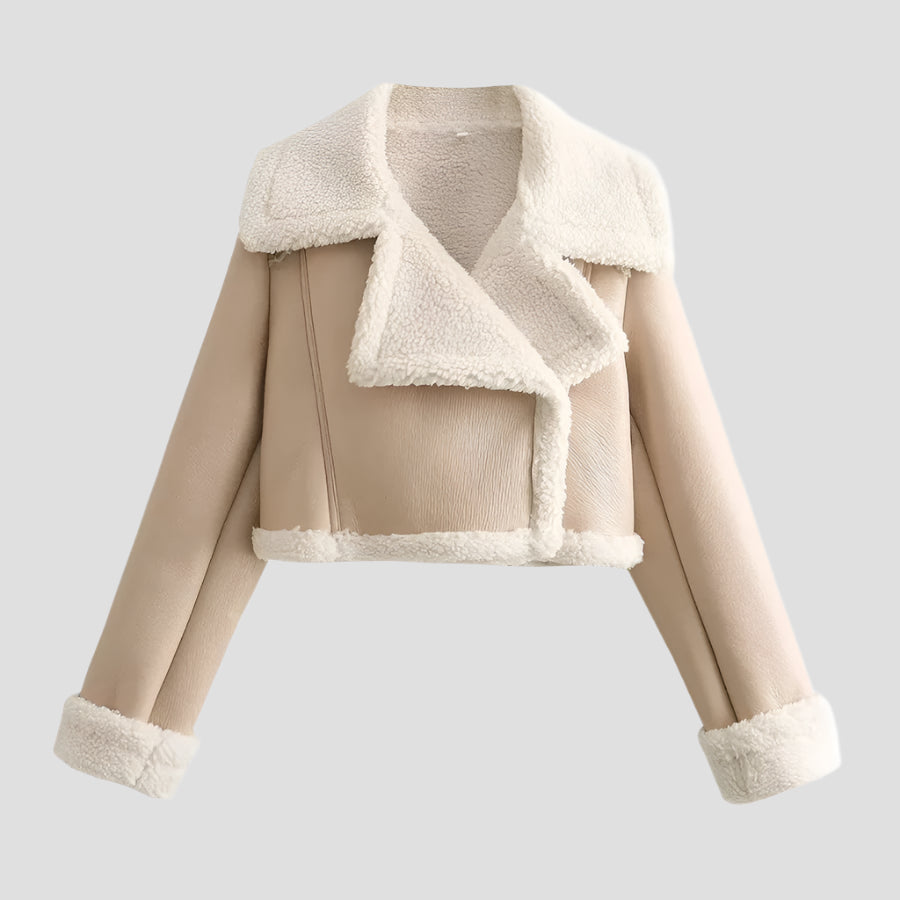 Cropped Faux Shearling Lined Moto Jackets
