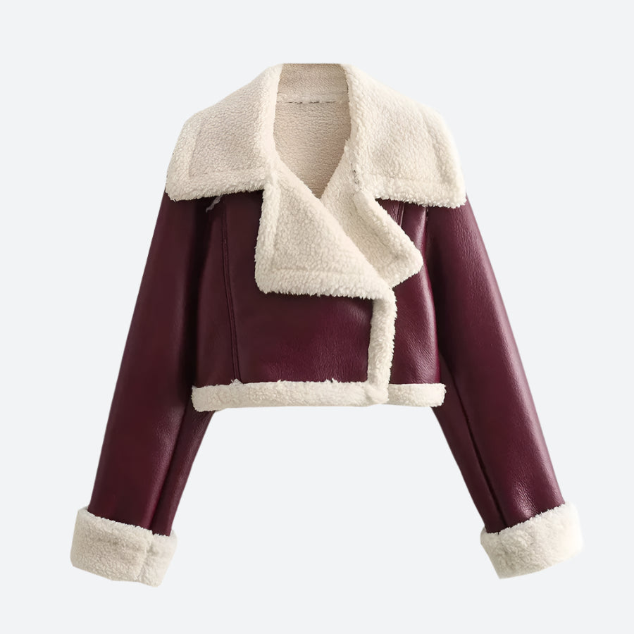 Cropped Faux Shearling Lined Moto Jackets