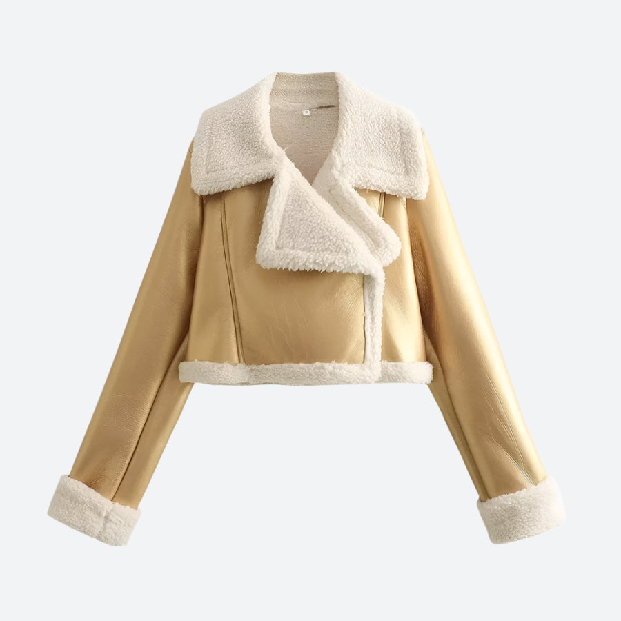 Cropped Faux Shearling Lined Moto Jackets