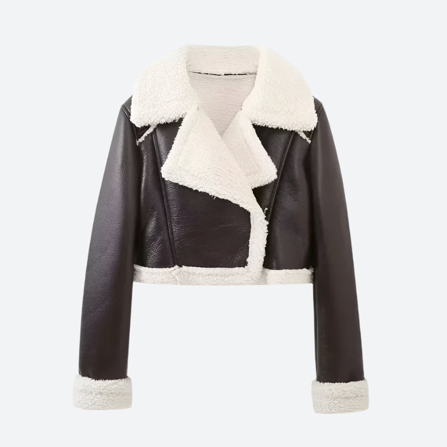 Cropped Faux Shearling Lined Moto Jackets