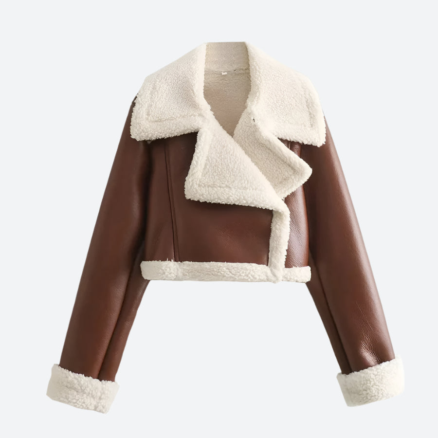 Cropped Faux Shearling Lined Moto Jackets