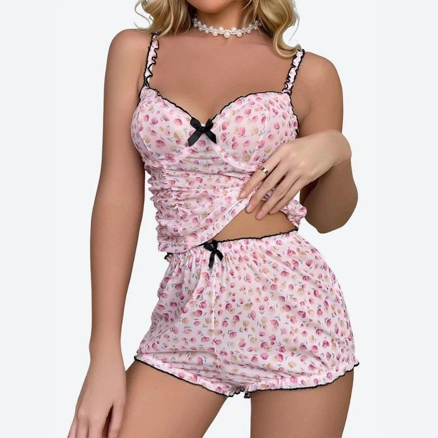 Cute Heart Print Slim Fit Pajama Set