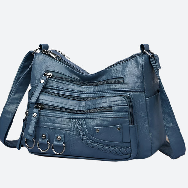 Decorative Multi-Zip Faux Leather Shoulder Bags