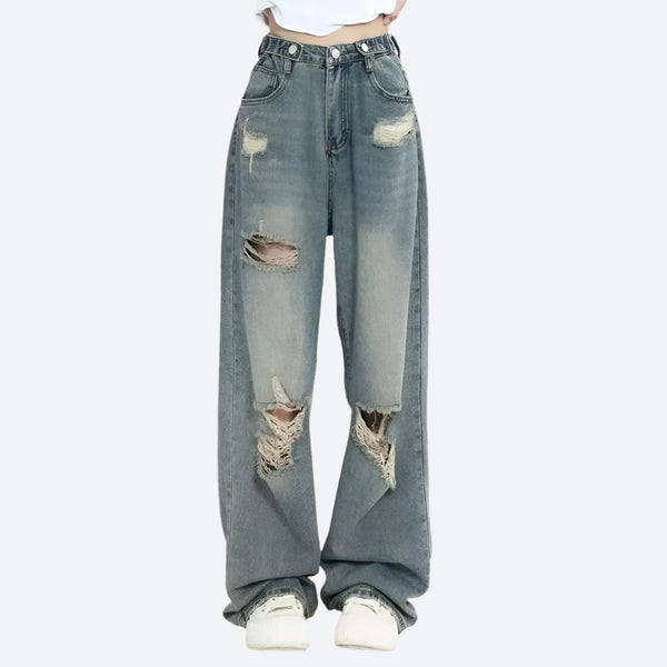 Distressed High-Waisted Wide Leg Jeans