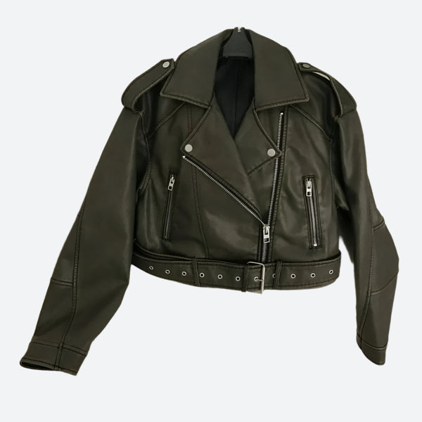 Edgy Belted Faux Leather Biker Jackets