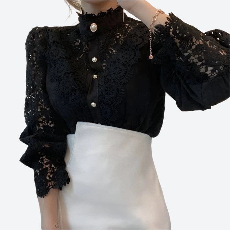 Elegant Lace Pearl Button Blouses