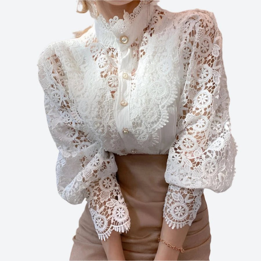 Elegant Lace Pearl Button Blouses