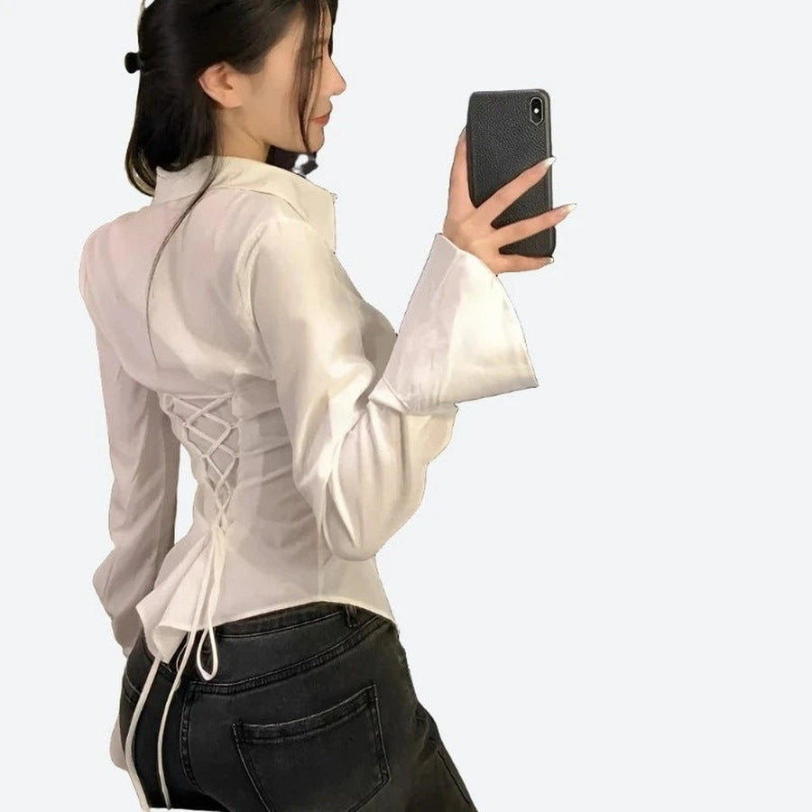 Elegant Lace-Up Back Blouse Tops