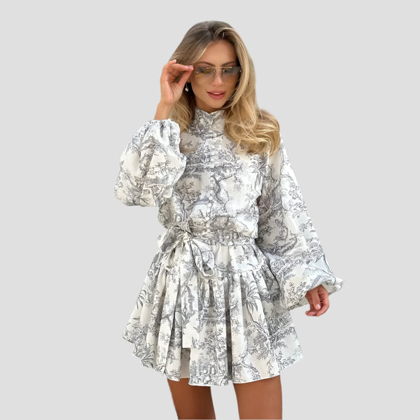 Elegant Long-Sleeve Belted Mini Dresses