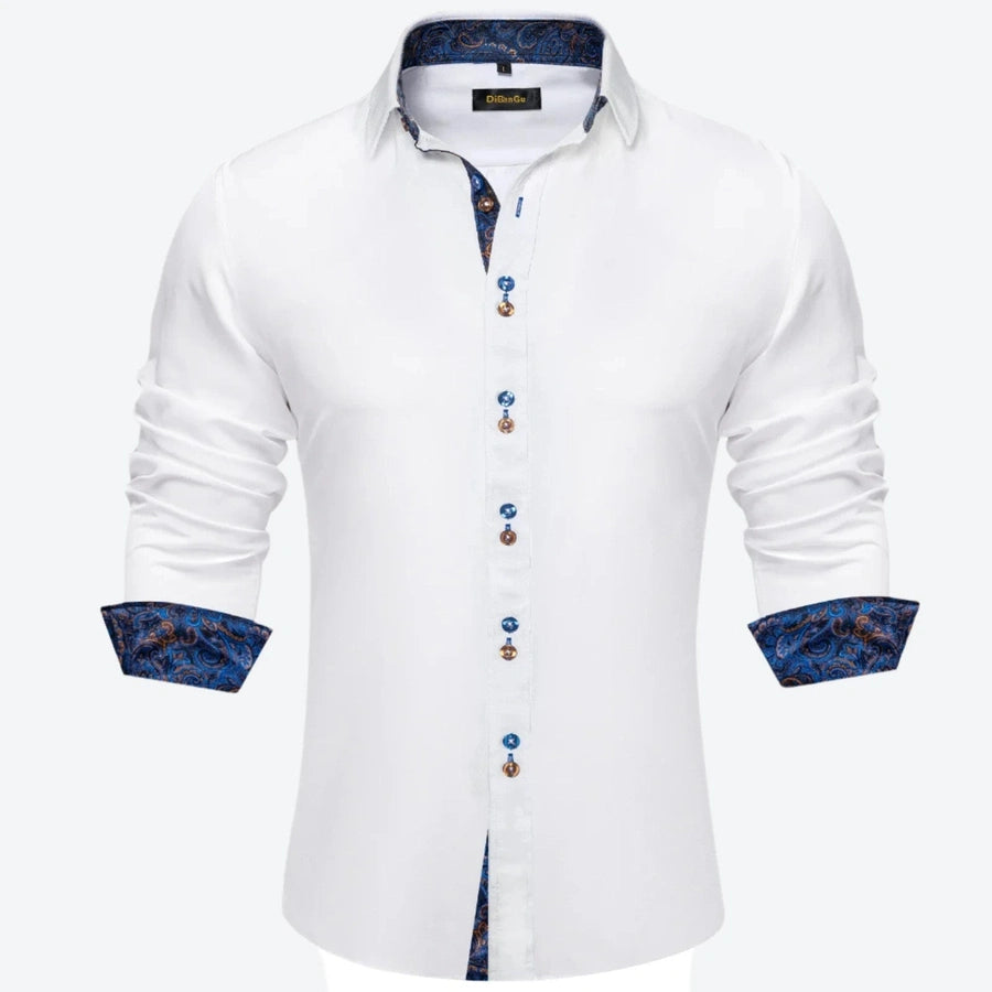 Elegant Paisley Trim Long-Sleeve Dress Shirts