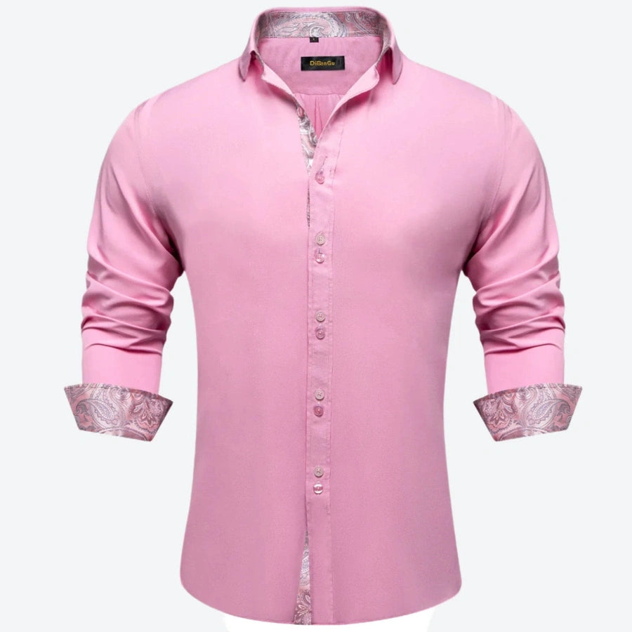 Elegant Paisley Trim Long-Sleeve Dress Shirts