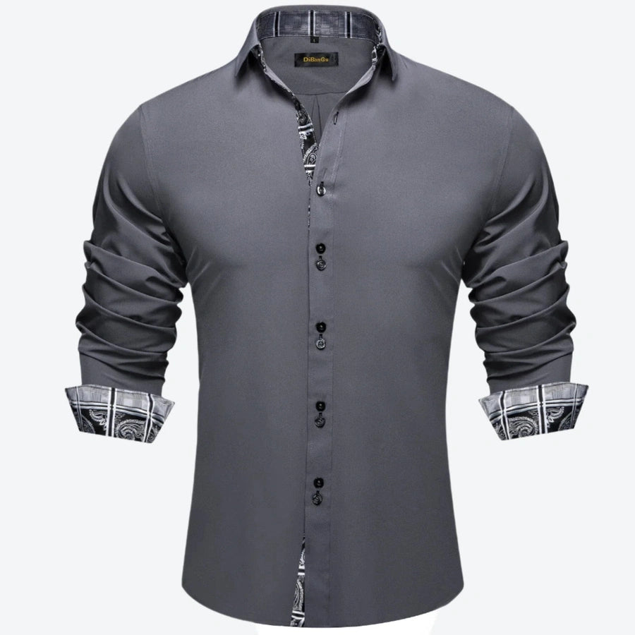 Elegant Paisley Trim Long-Sleeve Dress Shirts