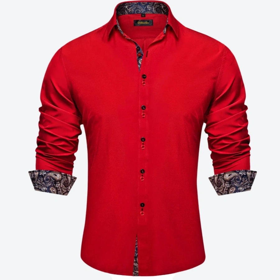 Elegant Paisley Trim Long-Sleeve Dress Shirts