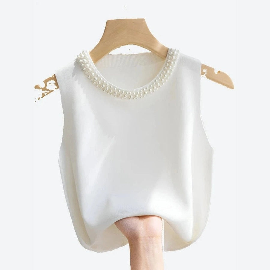 Elegant Pearl-Embellished Sleeveless Tops