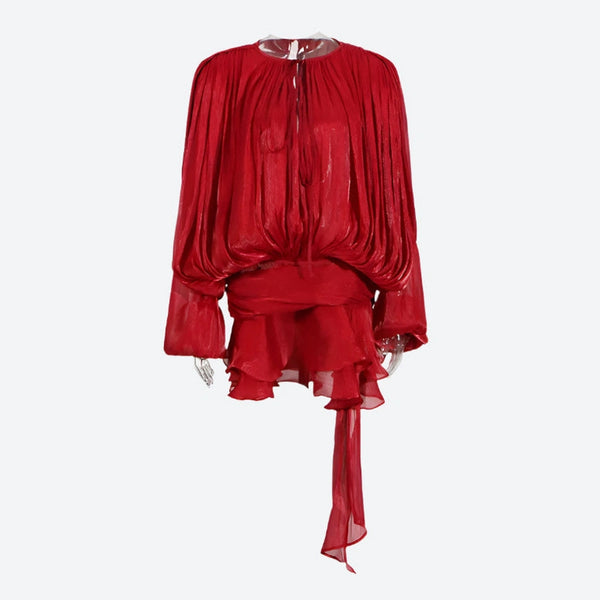 Elegant Pleated Long-Sleeve Layered Dresses
