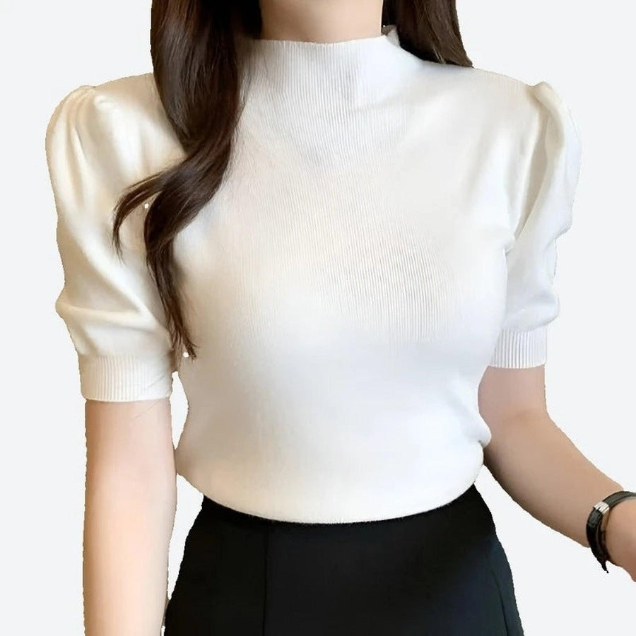 Elegant Puff Sleeve Knit Blouses