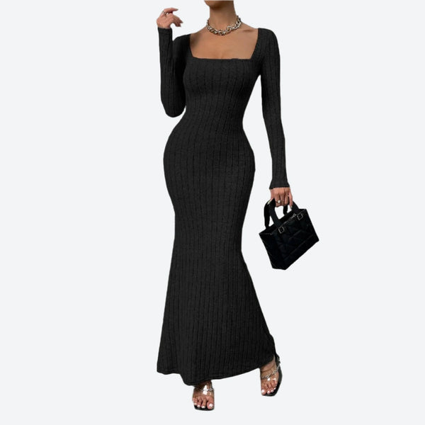 Elegant Ribbed Long-Sleeve Maxi Dresses