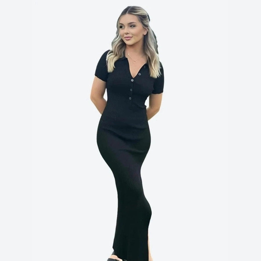 Elegant Ribbed Short-Sleeve Maxi Dresses