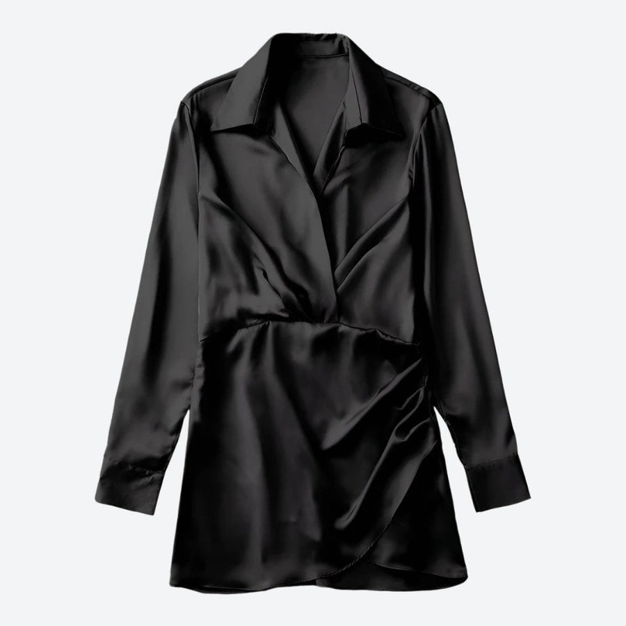 Elegant Satin Draped Shirt Dresses