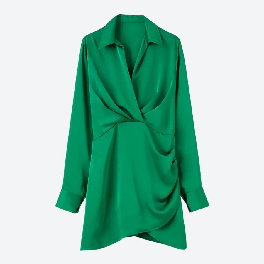 Elegant Satin Draped Shirt Dresses