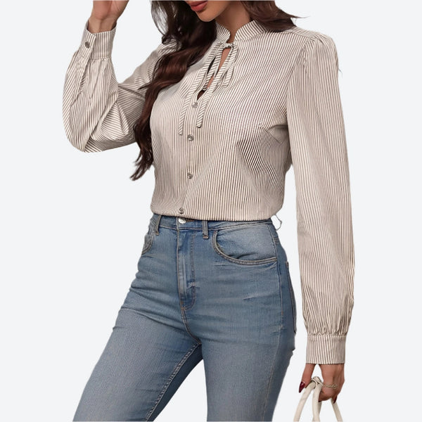 Elegant Tie-Neck Long-Sleeve Blouses