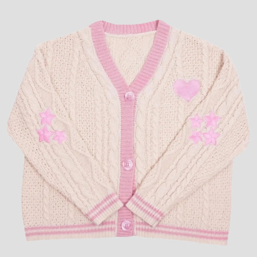 Embroidered Heart Star Knit Cardigan