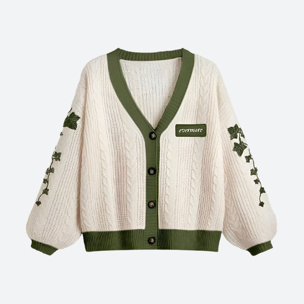 Embroidered Ivy Patch Cable Cardigans