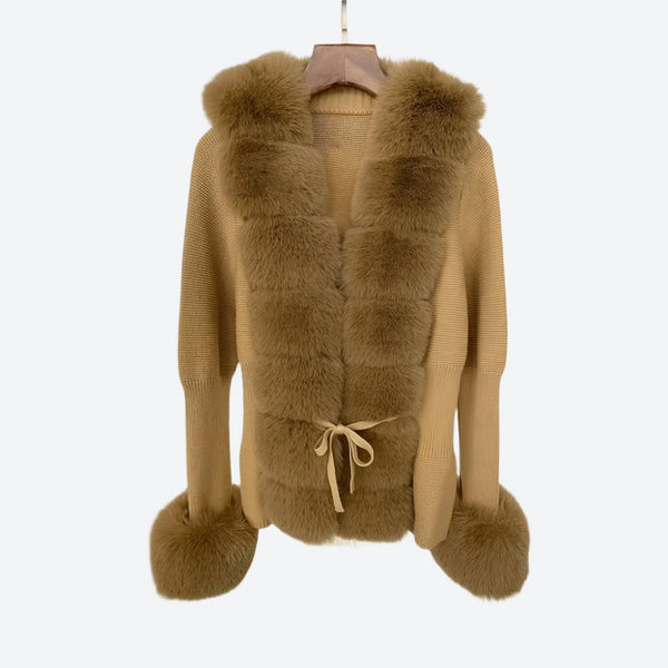 Faux Fur Trim Knitted Cardigan Sweaters